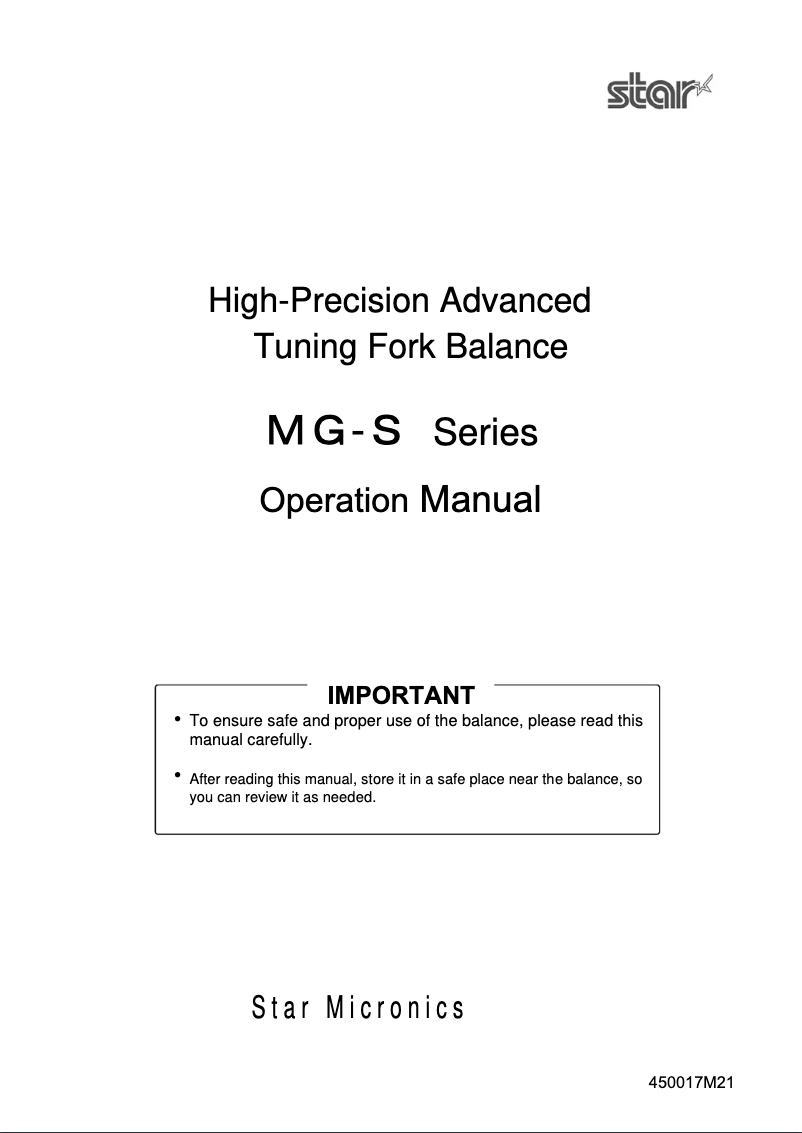 Image de la première page du manuel de l'appareil MG-S Scale