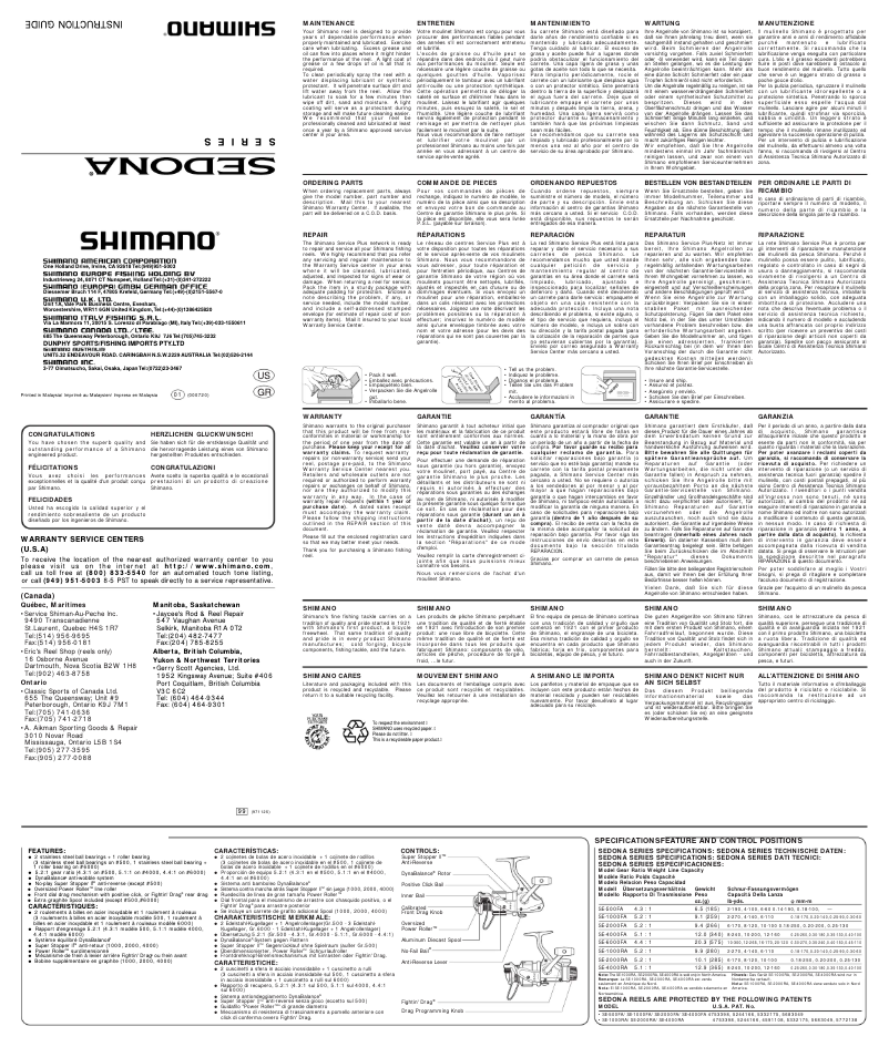 Page 1 de la notice Manuel utilisateur Shimano Sedona 2000FA