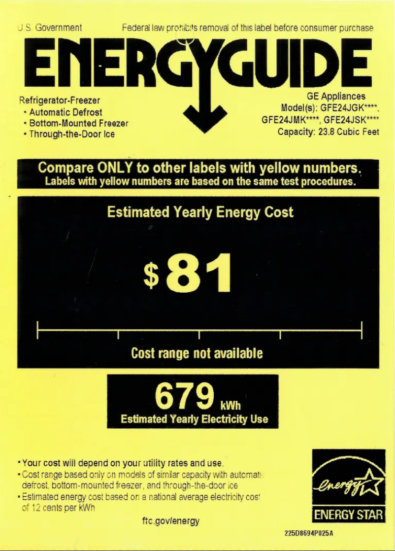 Page 1 de la notice Label énergétique GE GFE24JGKBB
