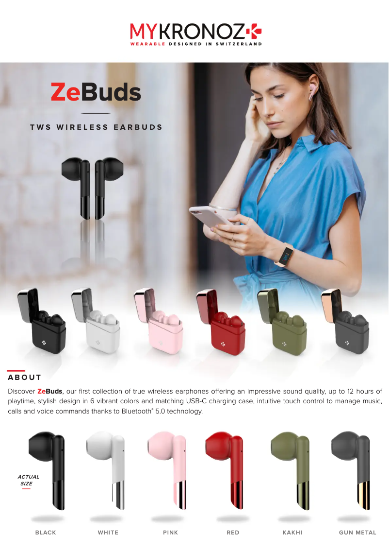 Page 1 de la notice Fiche technique MyKronoz ZeBuds