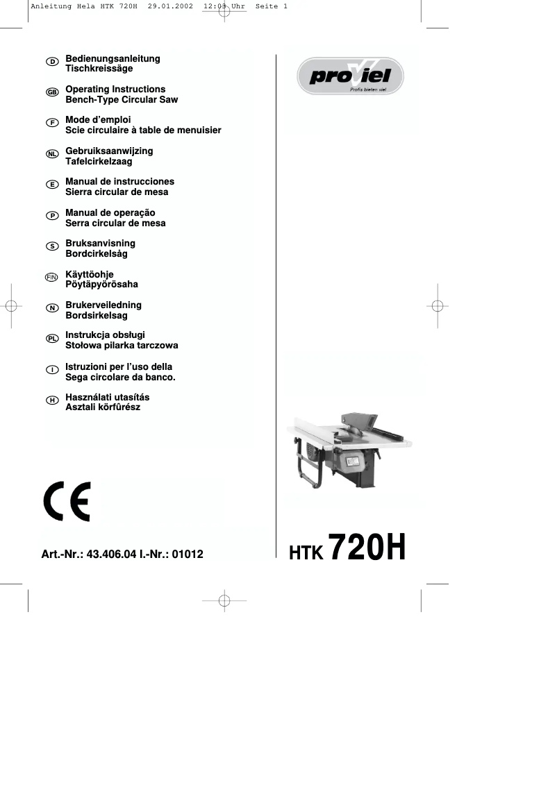 Page 1 de la notice Manuel utilisateur Einhell HTK 720 H