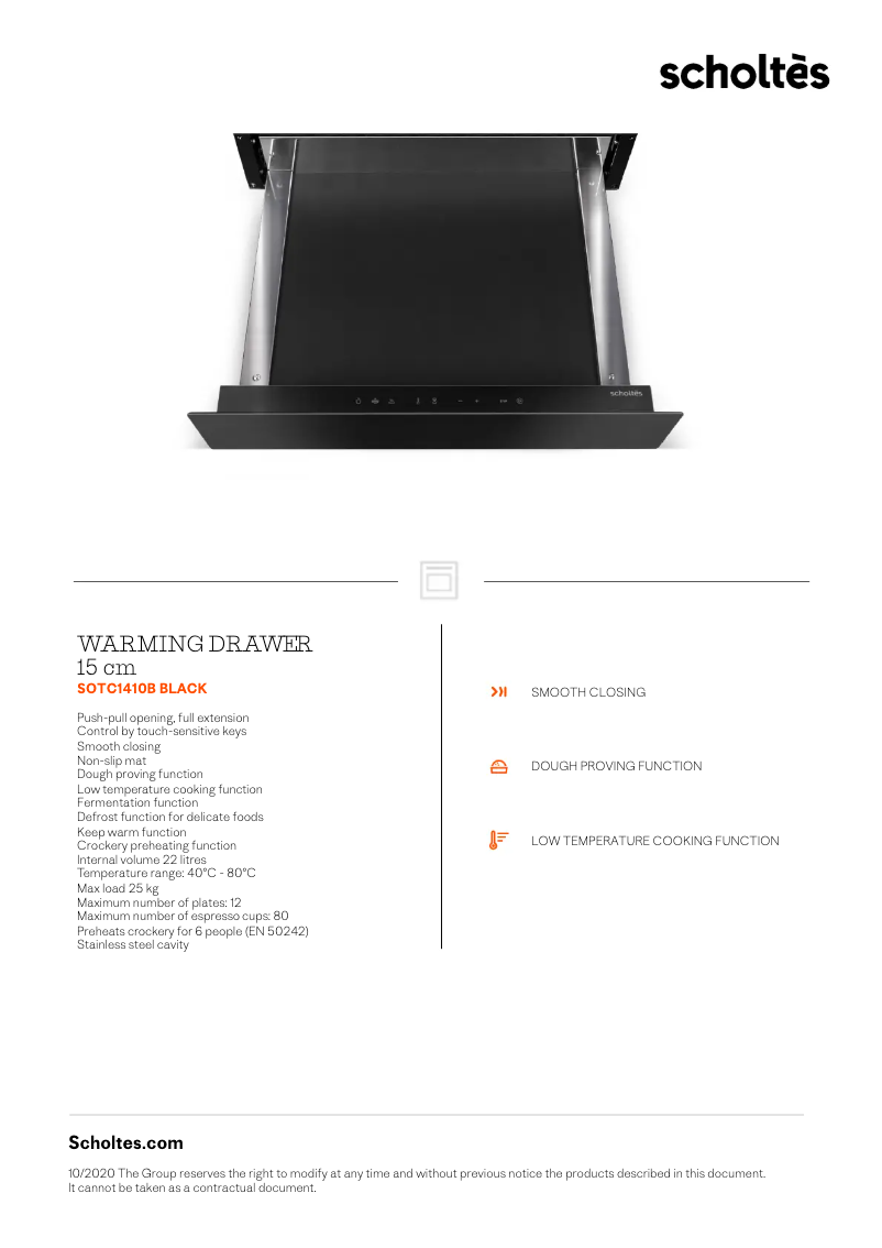 Page 1 de la notice Fiche technique Scholtès SOTC1410B