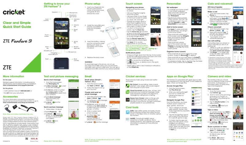 Page 1 de la notice Guide de démarrage rapide ZTE Fanfare 3