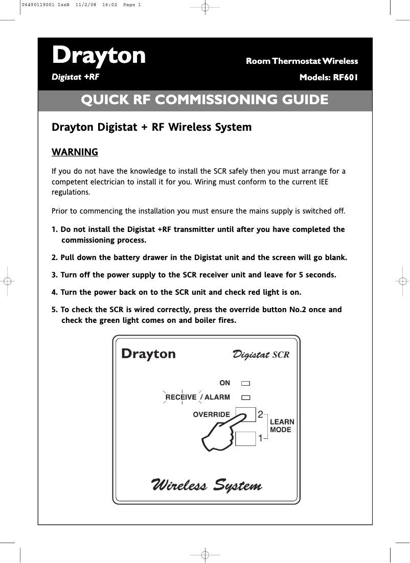 Page n°1 - Guide de démarrage rapide Drayton Digistat+RF