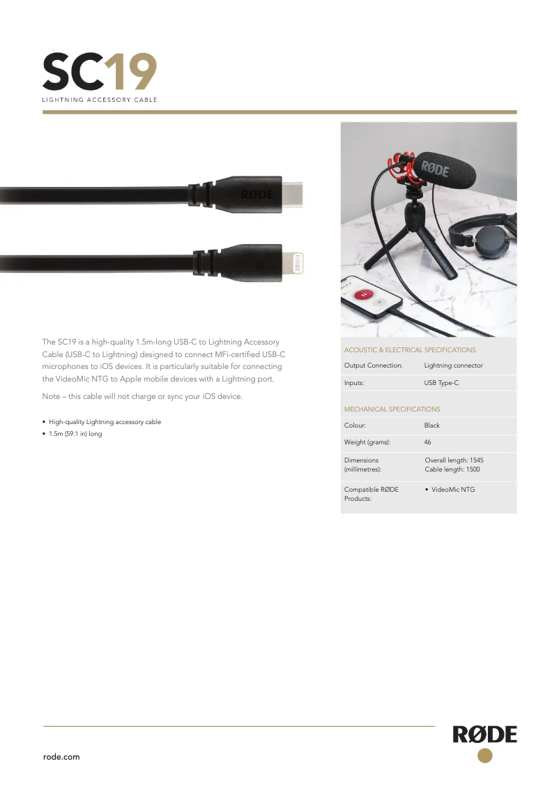 Page 1 de la notice Manuel utilisateur Røde SC19