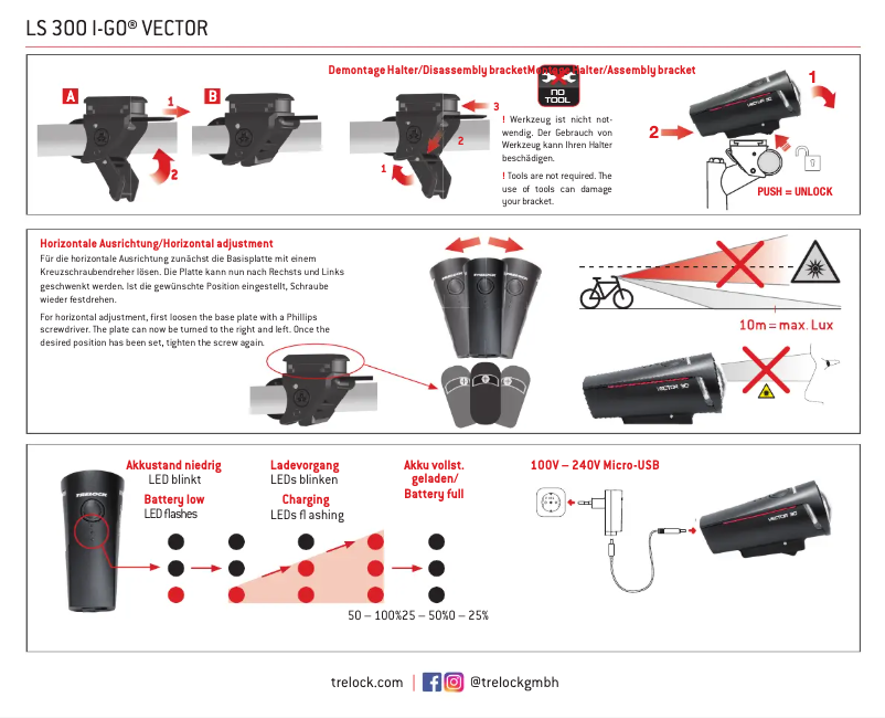 Page 1 de la notice Manuel utilisateur Trelock LS 300 I-GO Vector