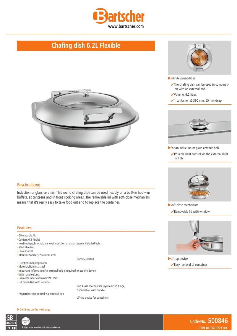 Page n°1 - Fiche technique Bartscher 500846