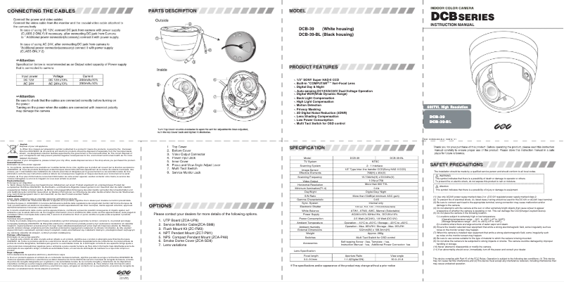 Page 1 de la notice Manuel utilisateur Ganz DCB-39-BL