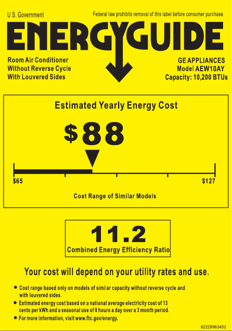 Page n°1 - Label énergétique GE AEW10AY