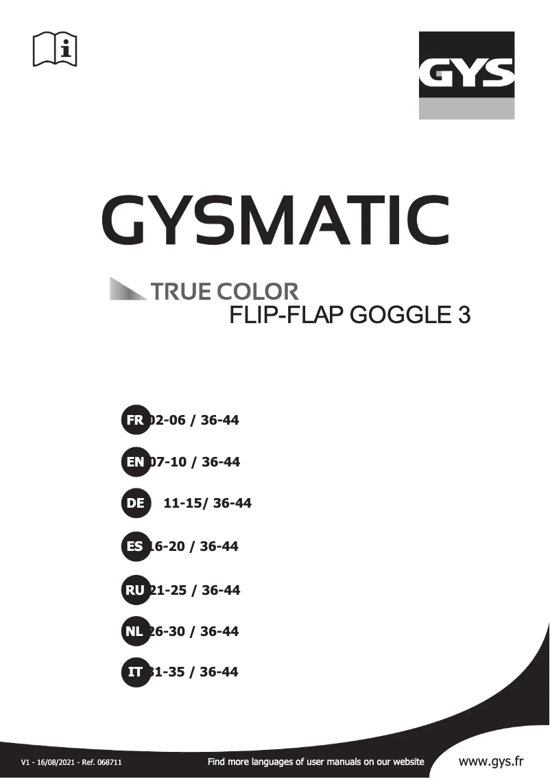 Page n°1 - Manuel utilisateur GYS LCD Gysmatic Flip-Flap Goggle 3