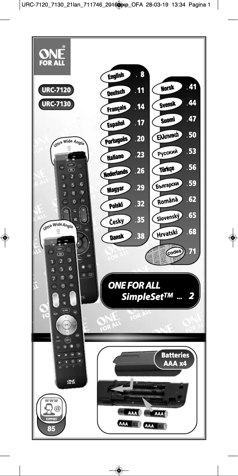 Page 1 of the manual User Manual One for all URC 7120 Essence 2