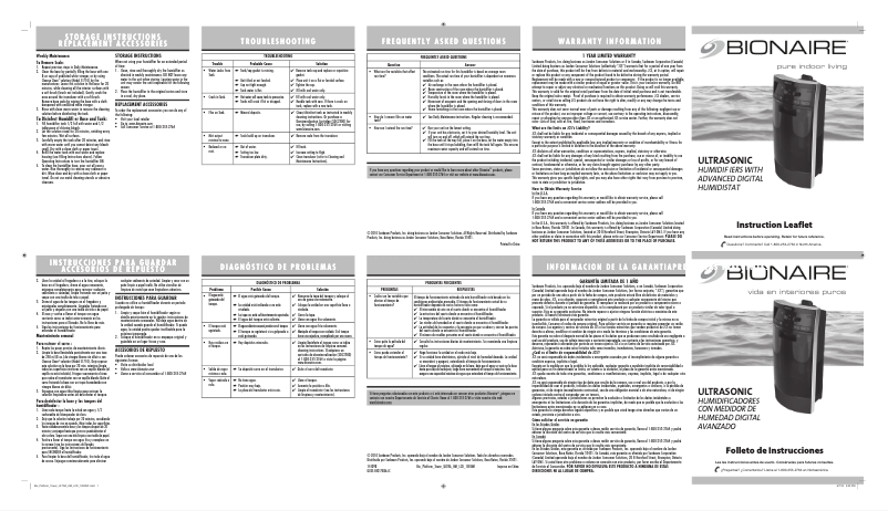 Page n°1 - Manuel utilisateur Bionaire BUL7933