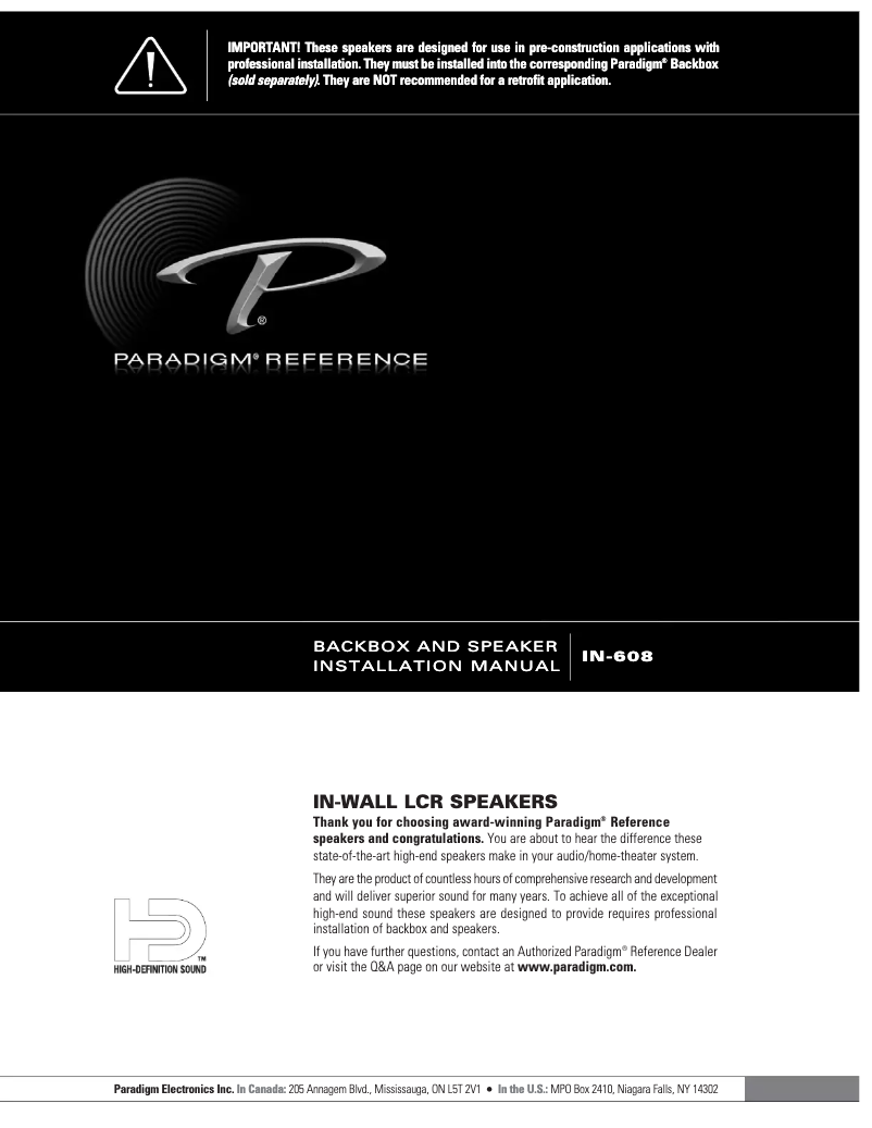 Page n°1 - Mode d'emploi Paradigm SIG-LCR 5 v.3