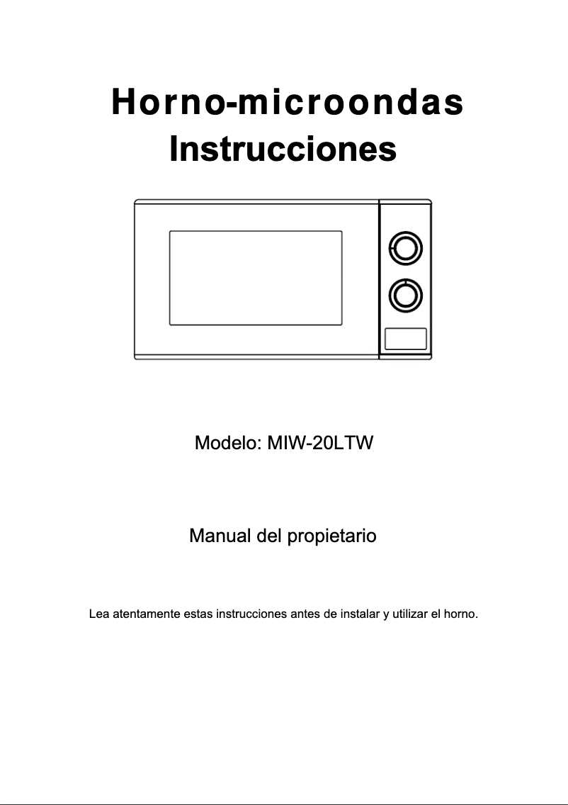 Page 1 de la notice Manuel utilisateur Infiniton MIW-20LTW
