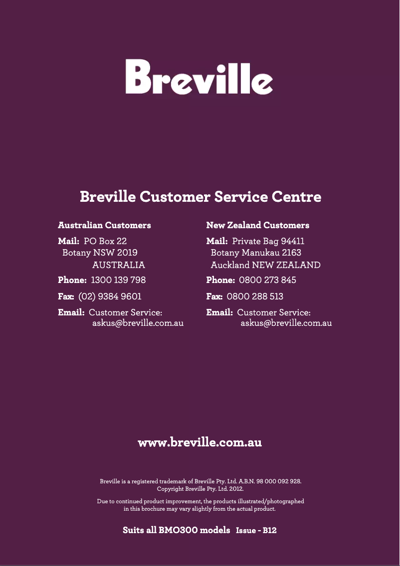 Página 1 del manual Manual de usuario Breville the Quick & Easy BMO300