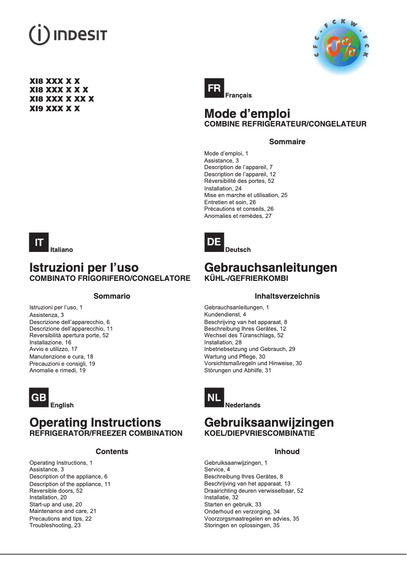 Page 1 de la notice Manuel utilisateur Indesit XI8 T2Y X B