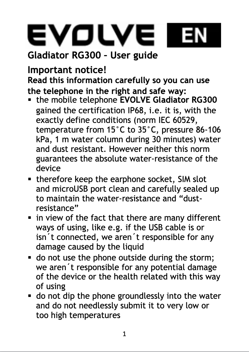 Page n°1 - Manuel utilisateur Evolveo RG300