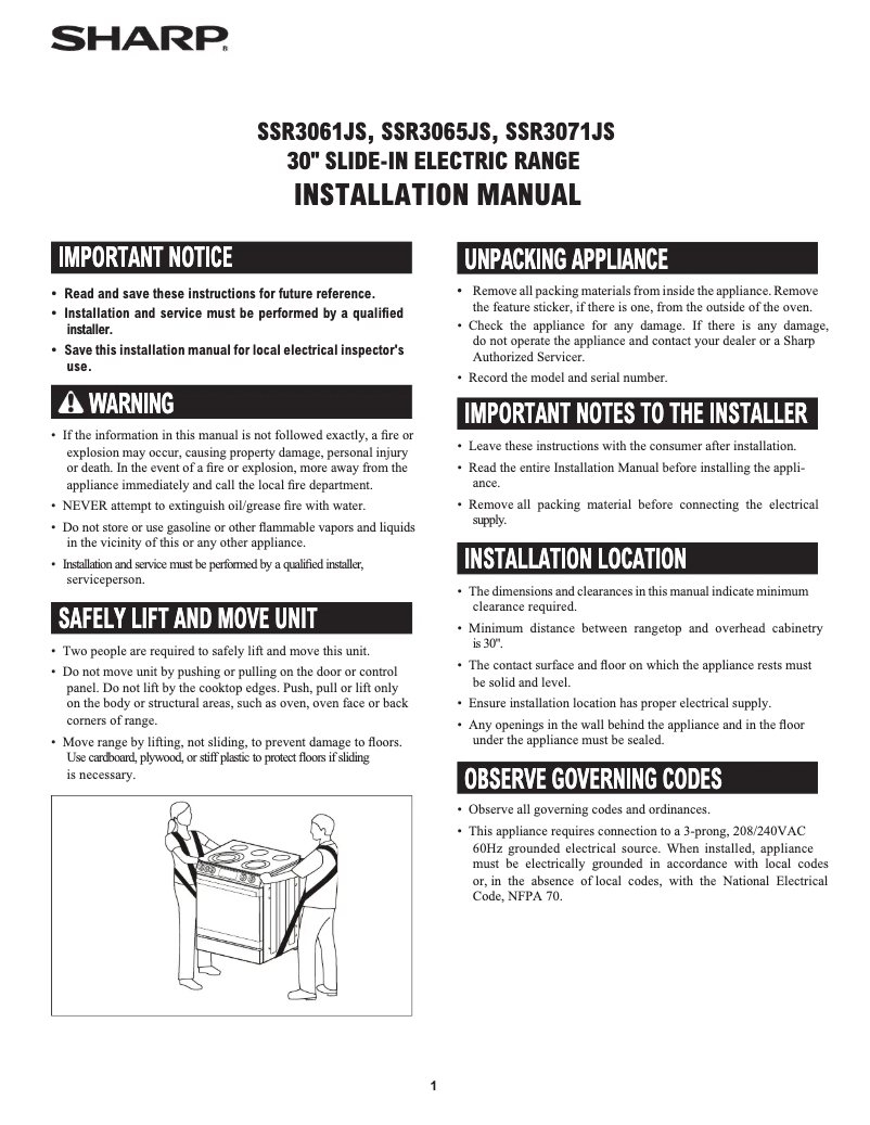 Page 1 de la notice Guide d'installation Sharp SSR3061JS