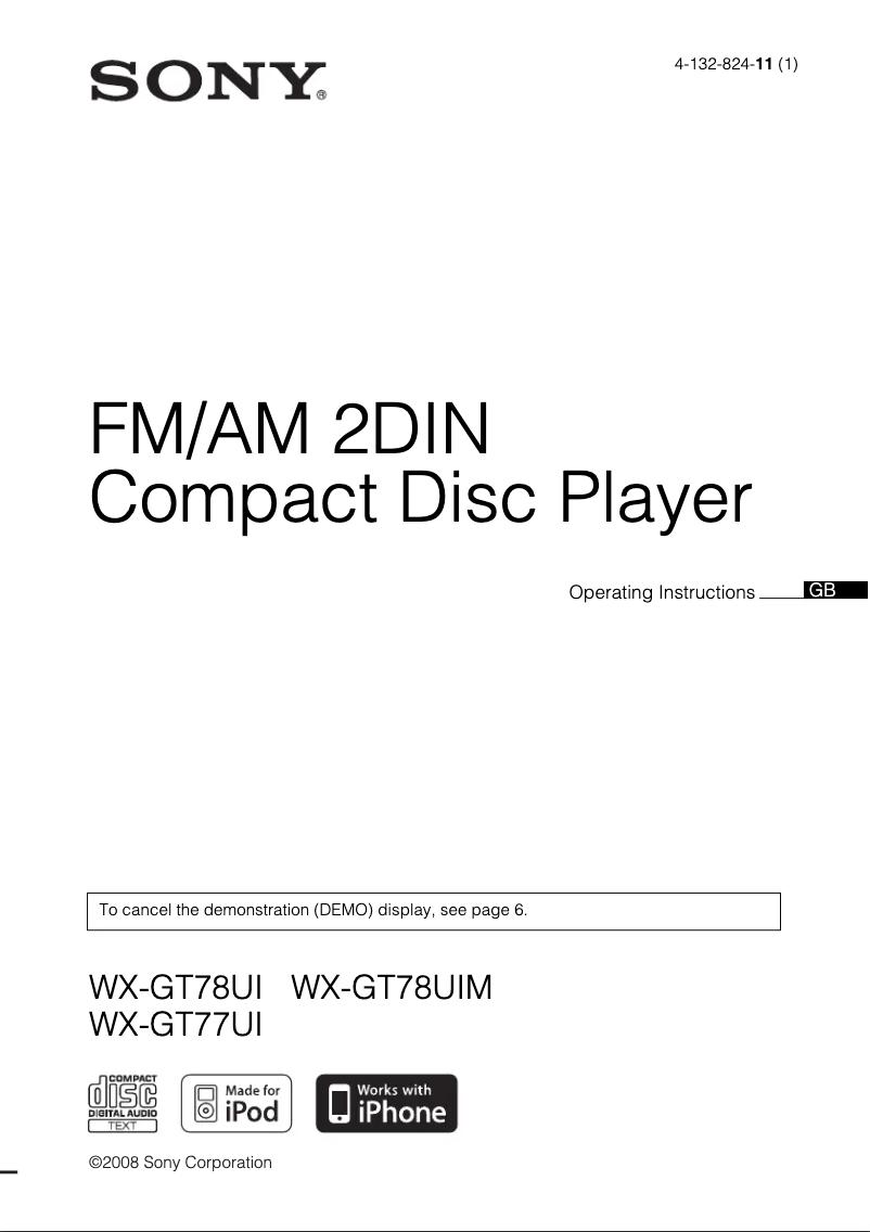 Página 1 del manual Manual de usuario Sony WX-GT78UI