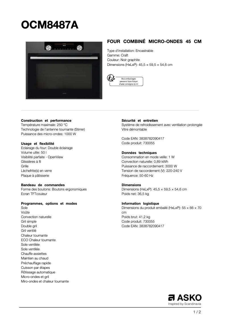 Image de la première page du manuel de l'appareil OCM8487A