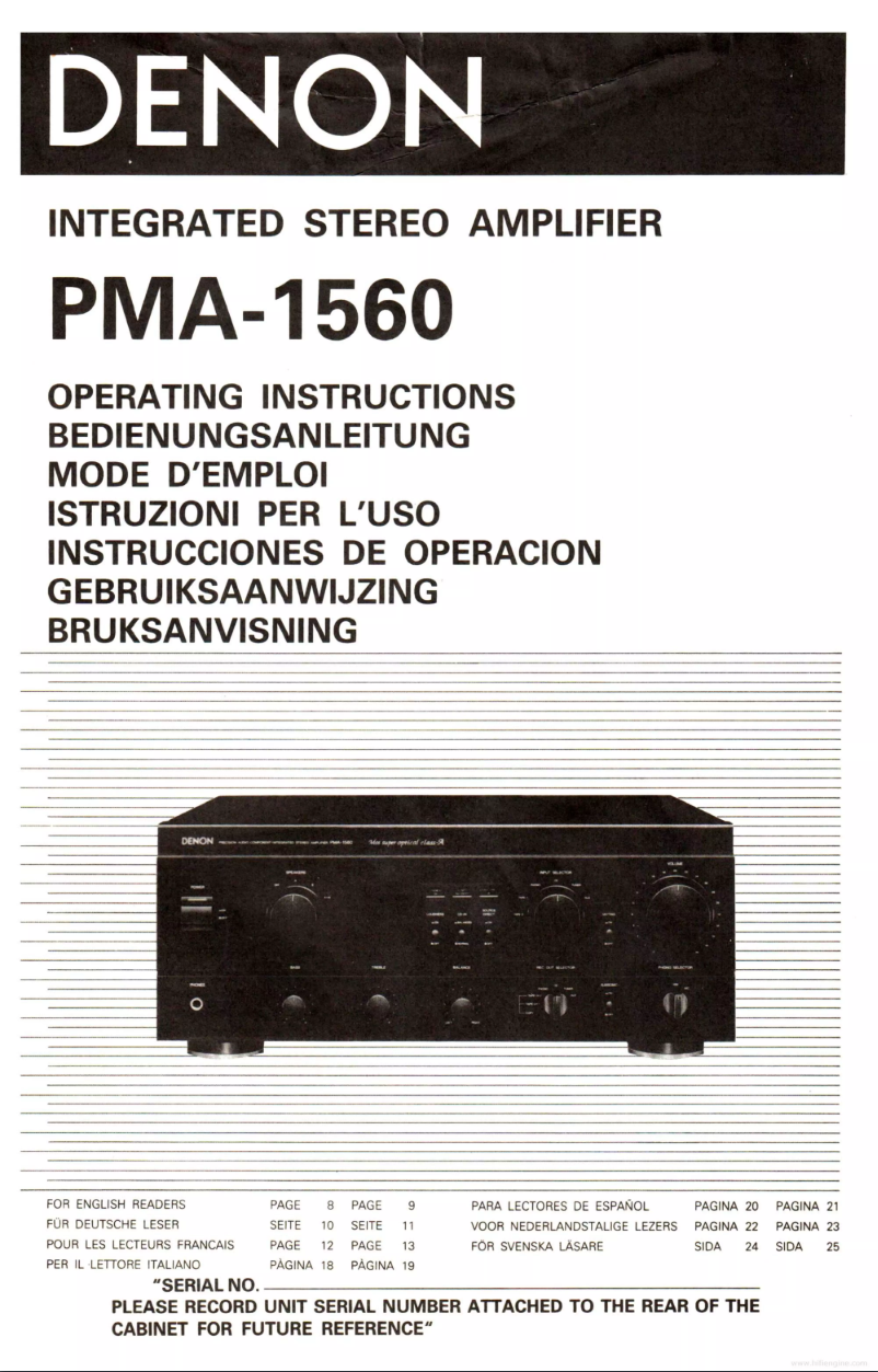 Imagen de la primera página del manual del dispositivo PMA-1560
