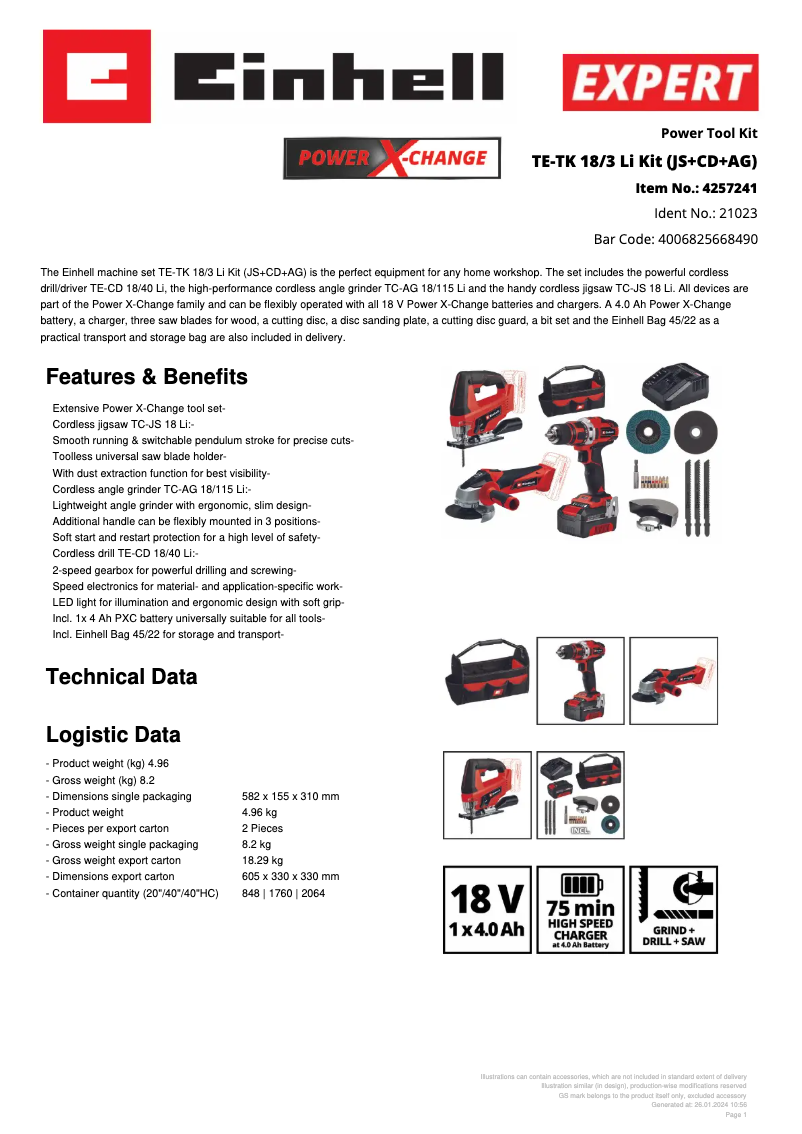 Image de la première page du manuel de l'appareil TE-TK 18/3 Li