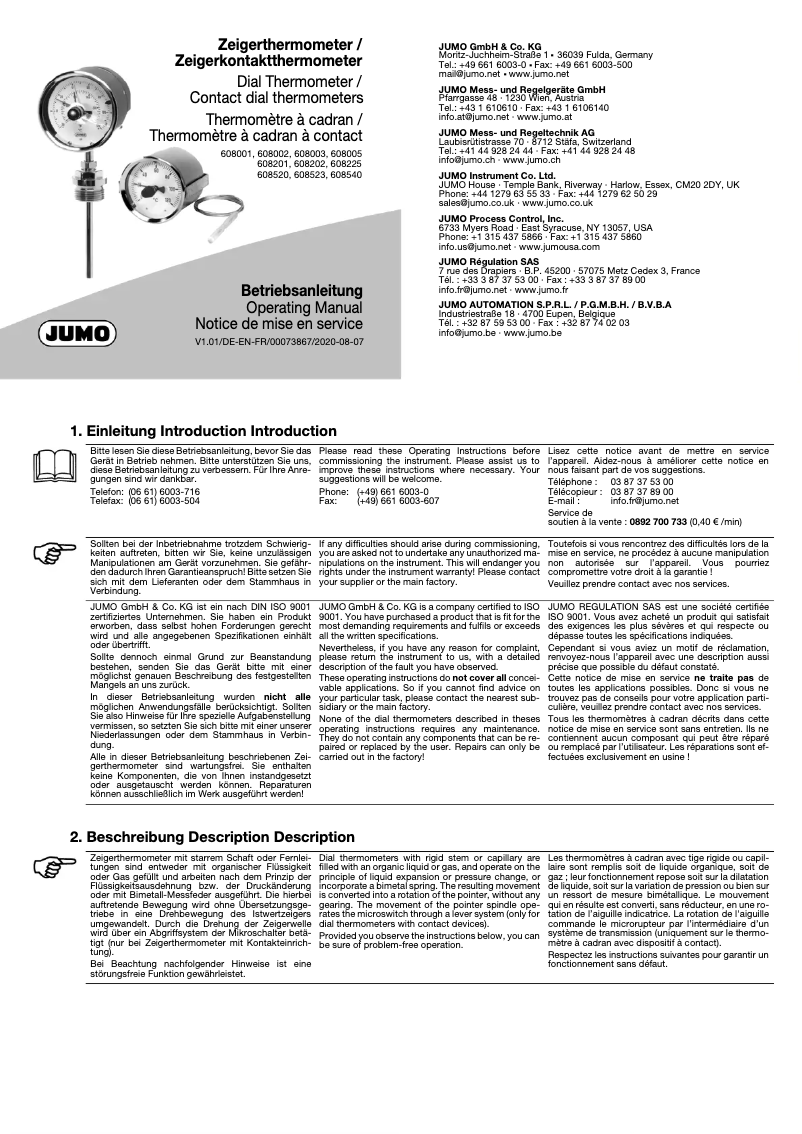 Page 1 de la notice Manuel utilisateur Jumo 00491256