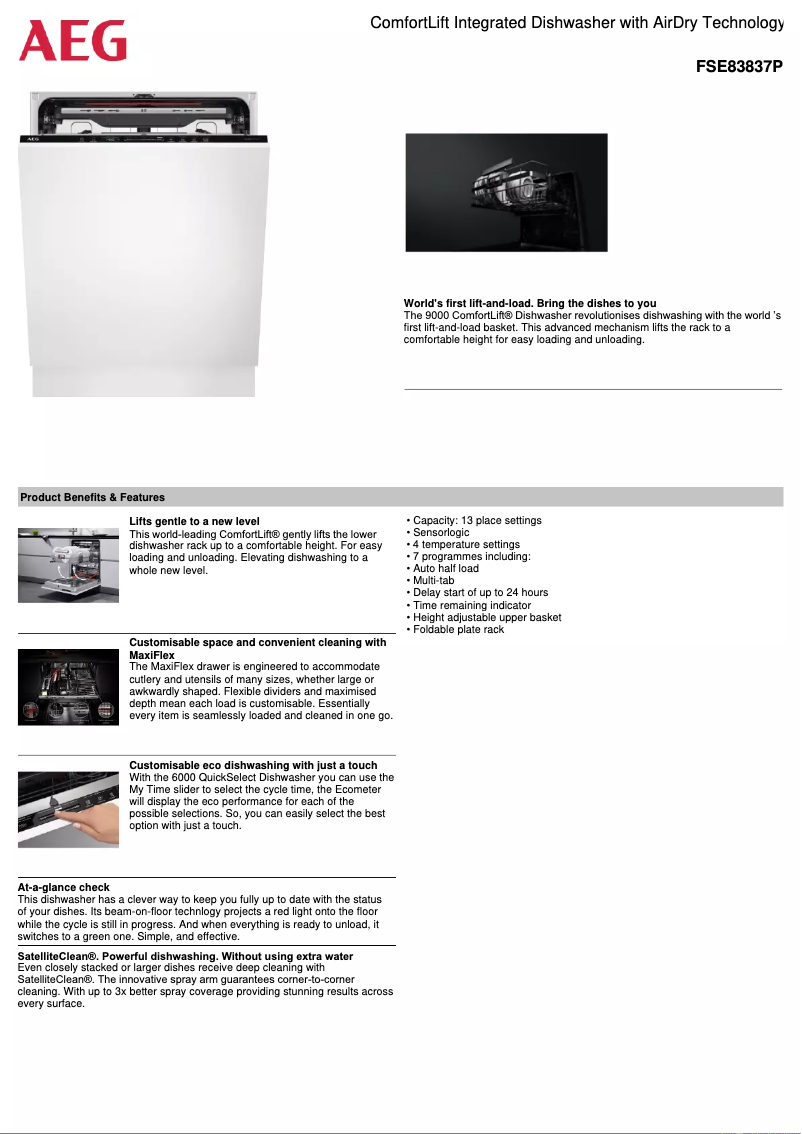 Page 1 de la notice Fiche technique AEG FSE83837P