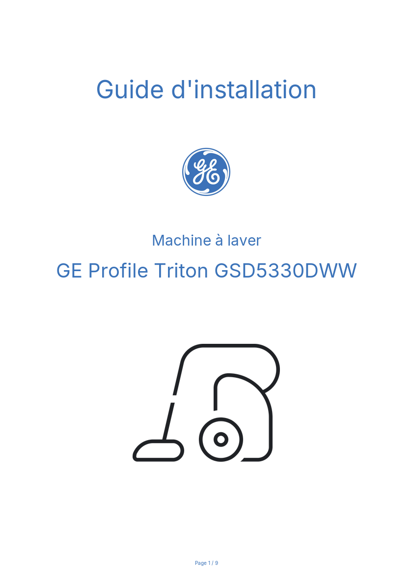 Page n°1 - Guide d'installation GE Profile Triton GSD5330DWW