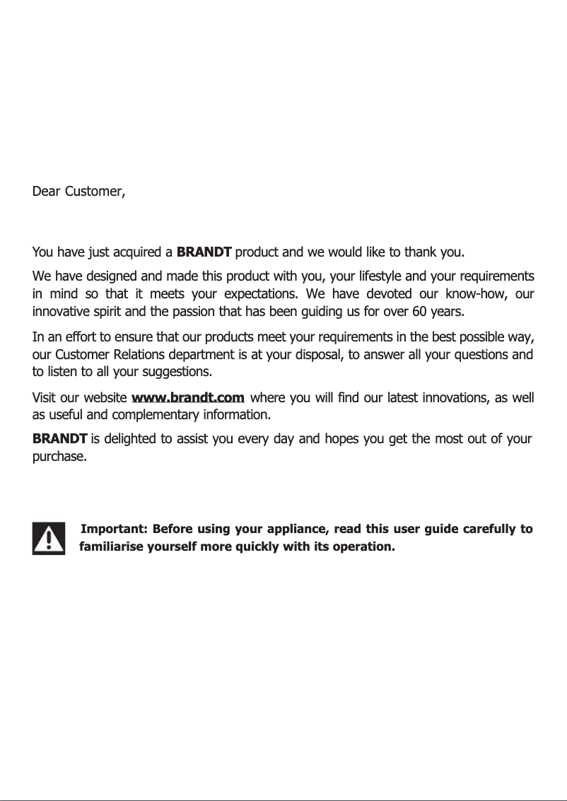 Page 1 de la notice Manuel utilisateur Brandt BXP6355W