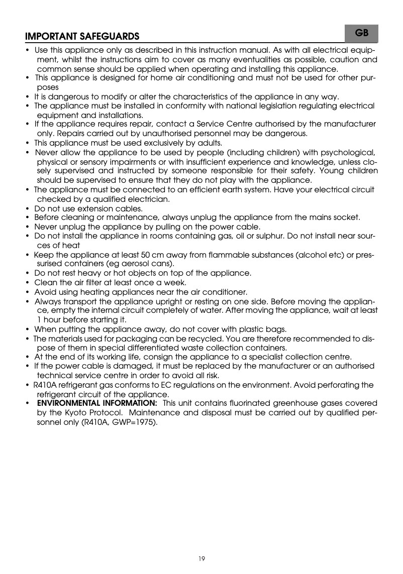 Page 1 de la notice Manuel utilisateur DeLonghi PAC A 95