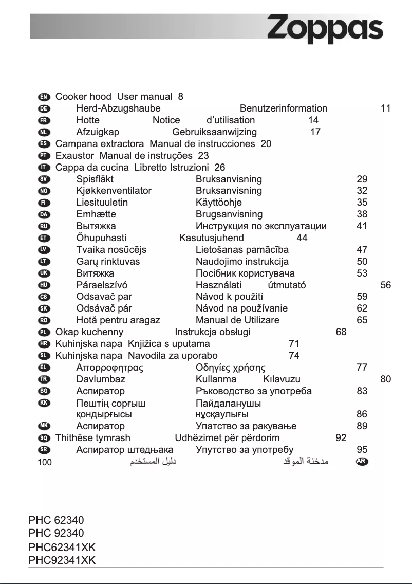 Page 1 de la notice Manuel utilisateur Zoppas PHC92340XK