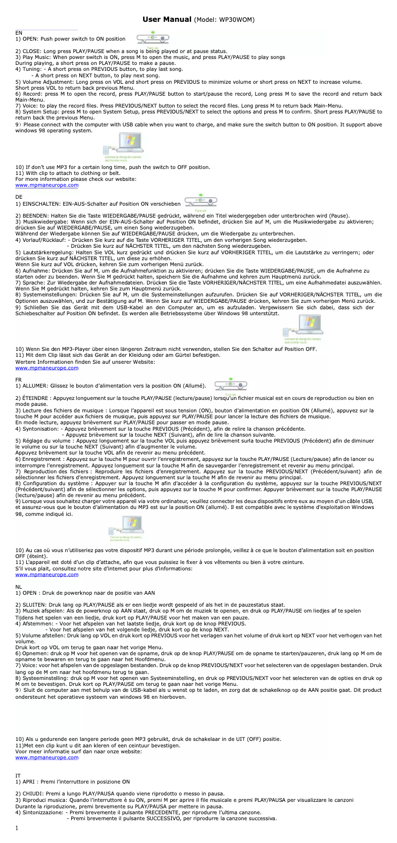 Page n°1 - Manuel utilisateur Mpman MP30WOM