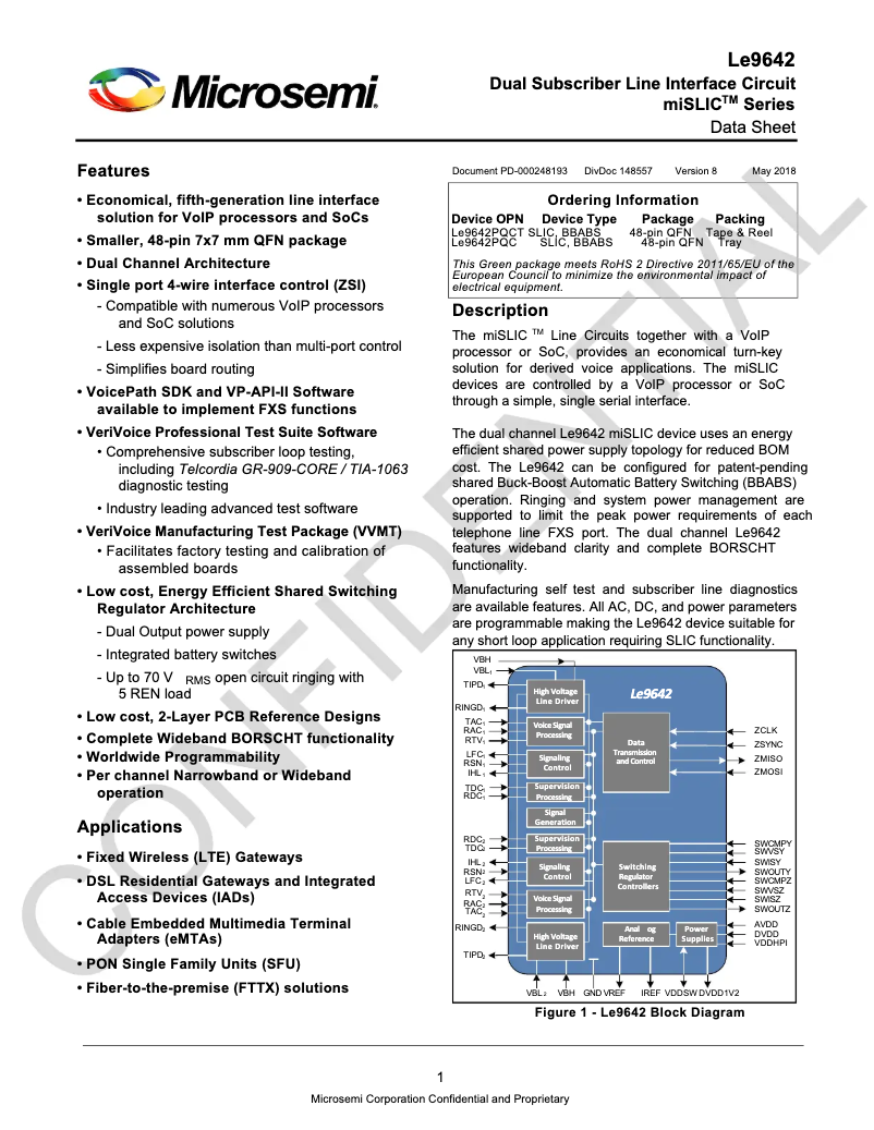 Page 1 de la notice Fiche technique Microchip LE9642