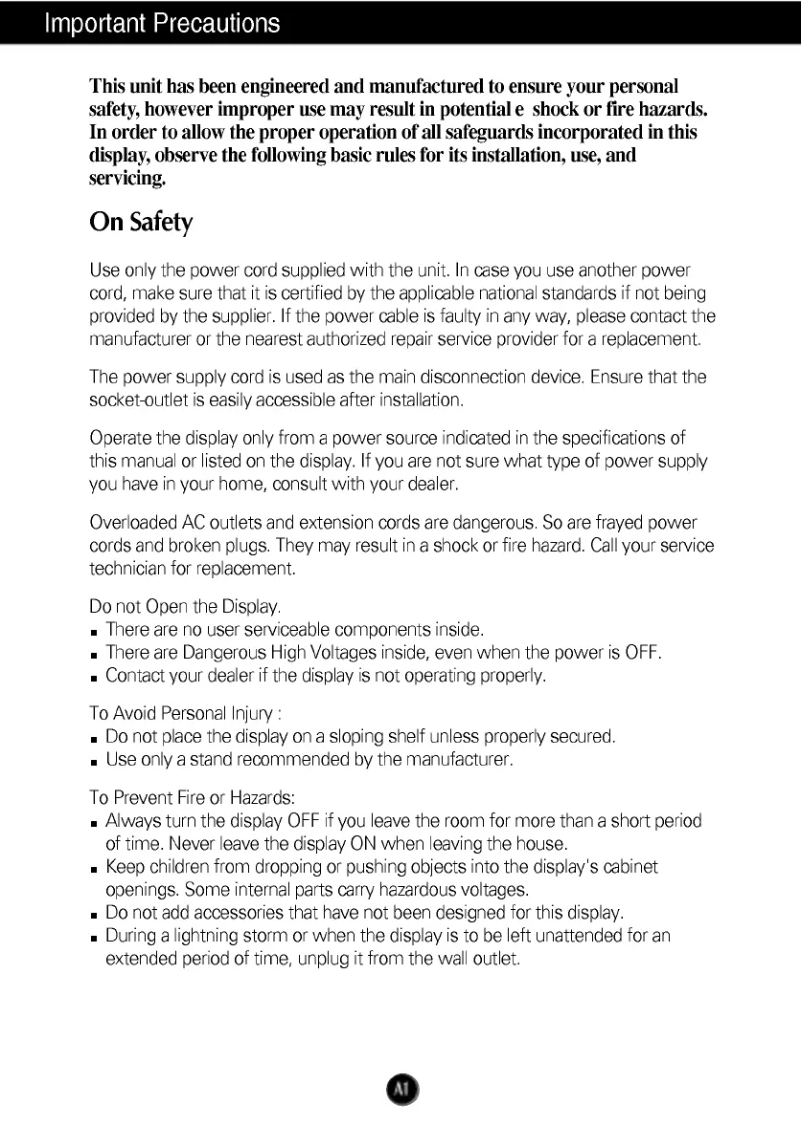 Page 1 de la notice Manuel utilisateur LG L1910PM