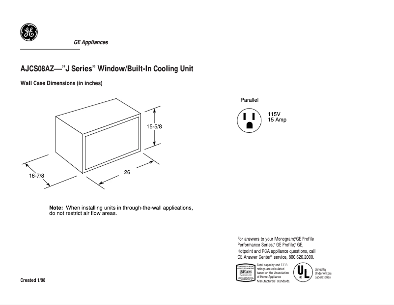 Page n°1 - Fiche technique GE AJCS08AZ