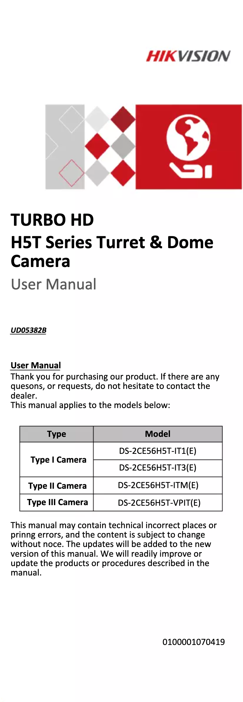 Página 1 del manual Manual de usuario Hikvision DS-2CE56H5T-ITME