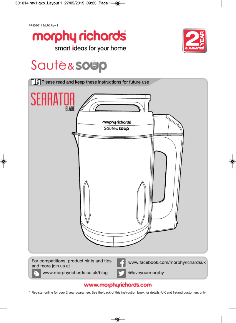 Page 1 de la notice Manuel utilisateur Morphy Richards Saute & Soup 501014