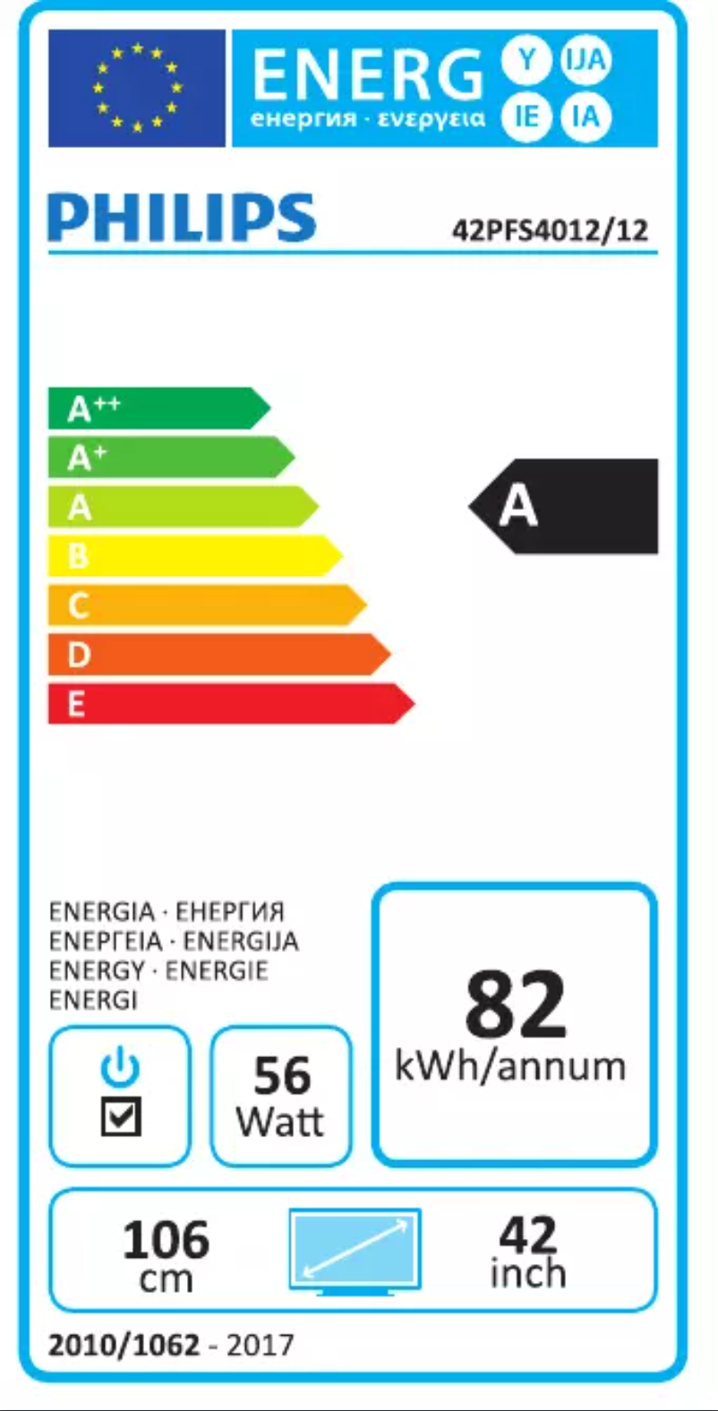 Page 1 de la notice Label énergétique Philips 42PFS4012