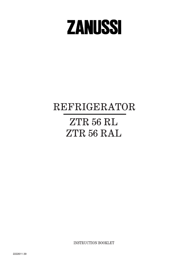 Page 1 de la notice Manuel utilisateur Zanussi ZTR56RN