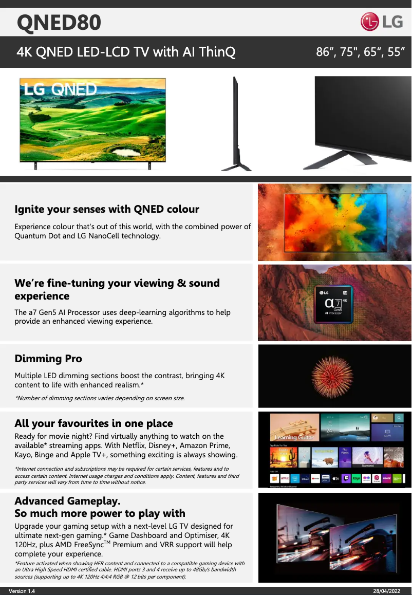 Page 1 de la notice Fiche technique LG 86QNED80SQA