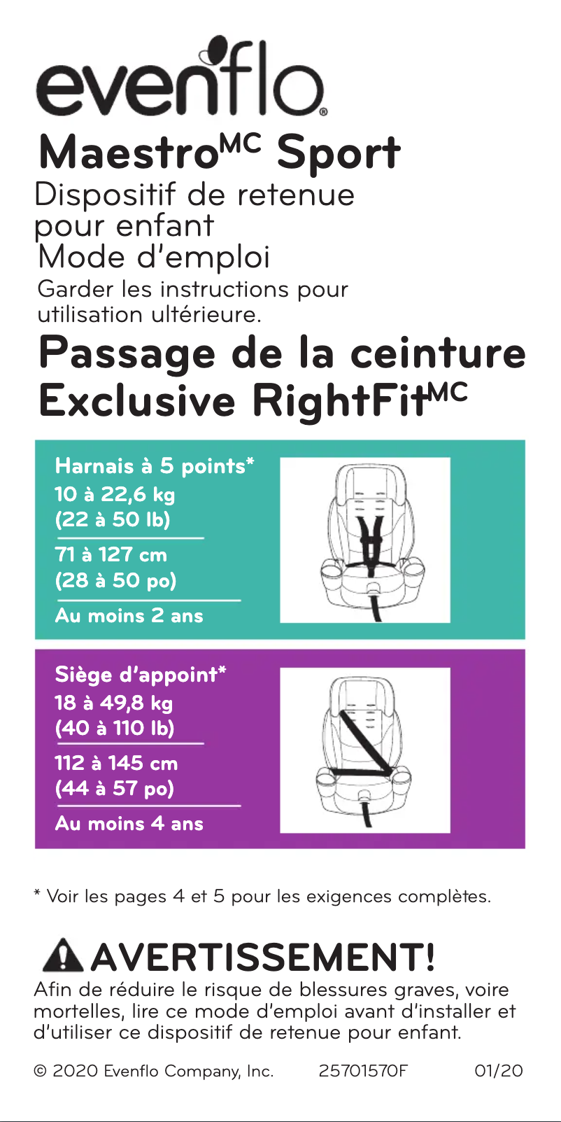 Page n°1 - Manuel utilisateur Evenflo Maestro Sport
