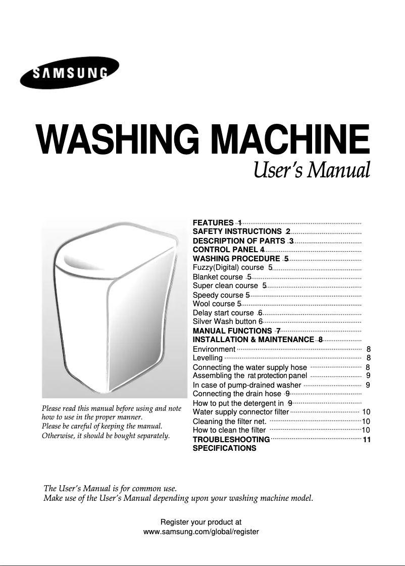 Page 1 de la notice Manuel utilisateur Samsung WA80RA