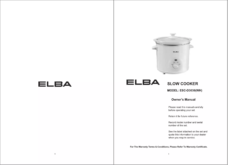 Página 1 del manual Manual de usuario Elba ESC-D3039(WH)