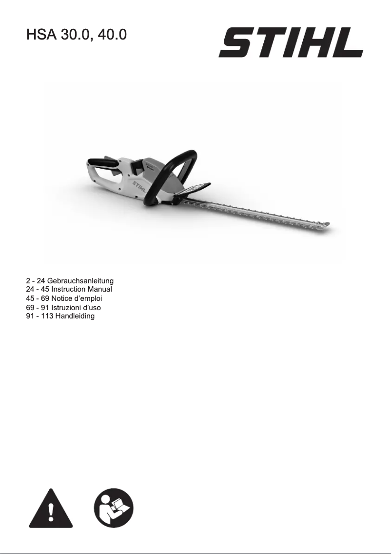 Page 1 de la notice Manuel utilisateur Stihl HSA 30.0