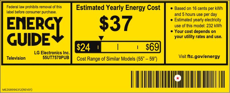 Page 1 de la notice Label énergétique LG 55UT7570PUB