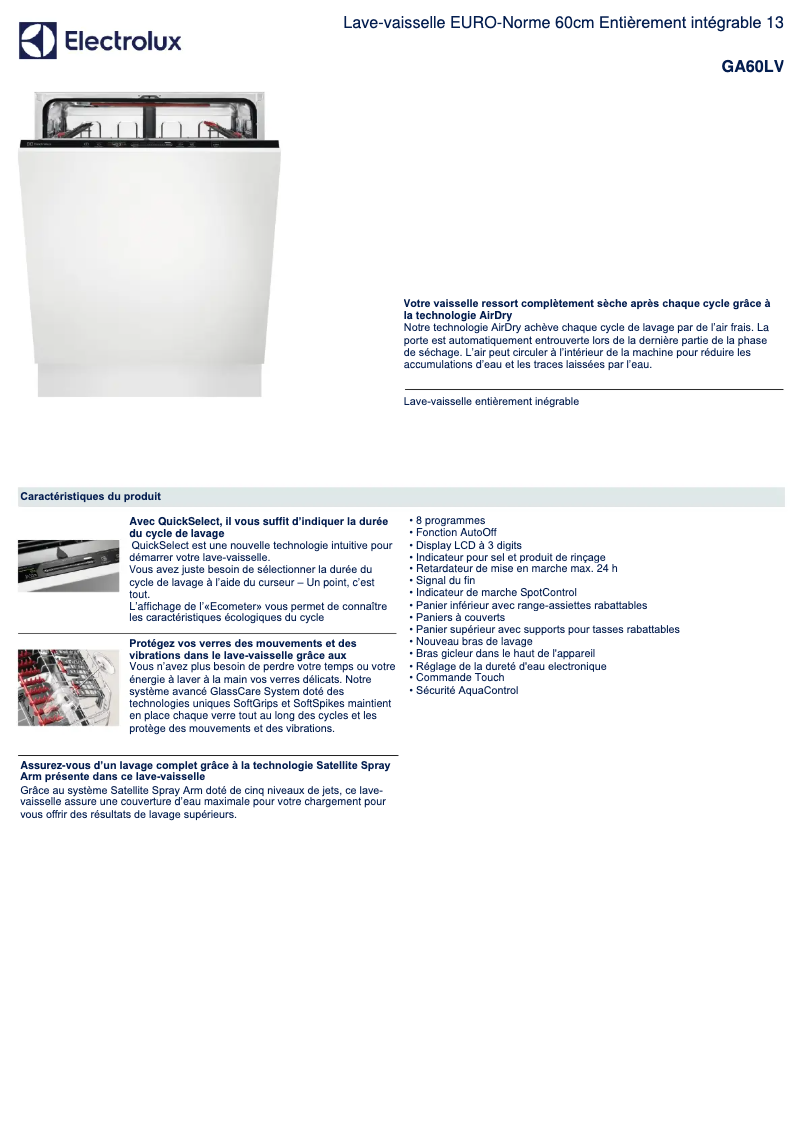 Page n°1 - Fiche technique Electrolux GA60LV