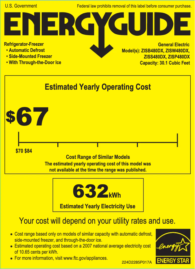 Página 1 del manual Etiqueta energética GE ZISW480DX
