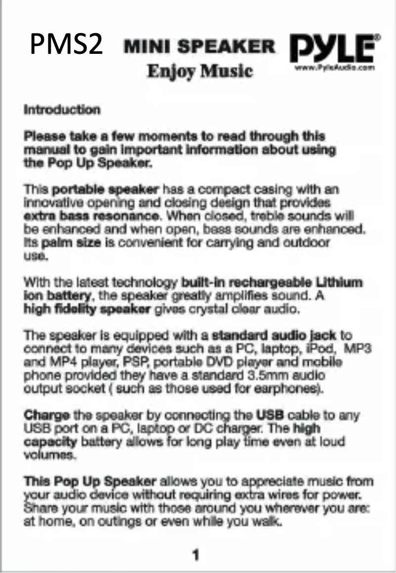 Page n°1 - Manuel utilisateur Pyle PMS2W