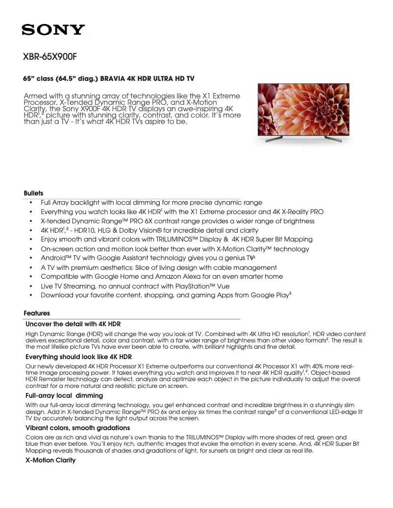 Page 1 de la notice Manuel utilisateur Sony XBR-65X900F